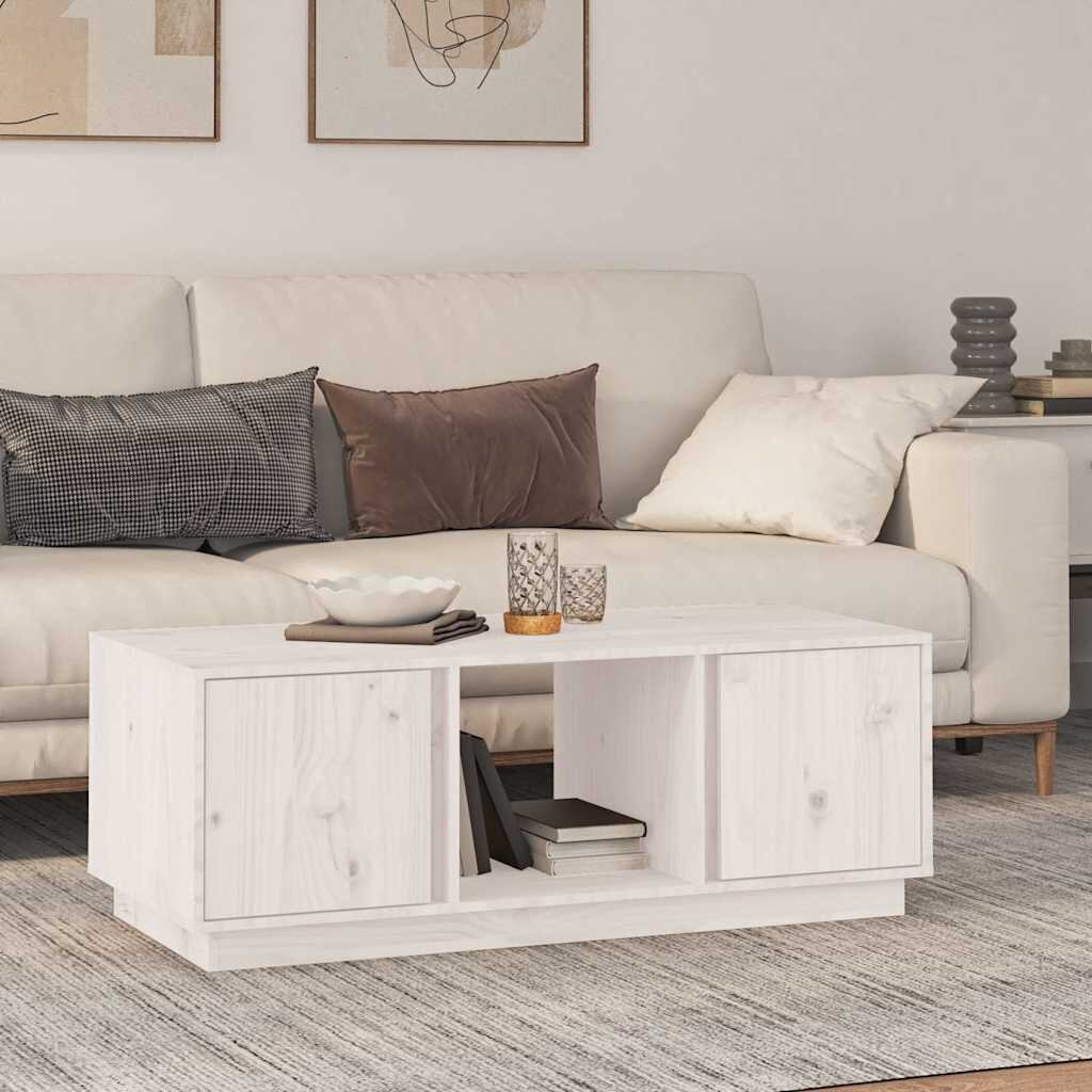 vidaXL Кафе маса бяла 110x50x40 см борово дърво масив