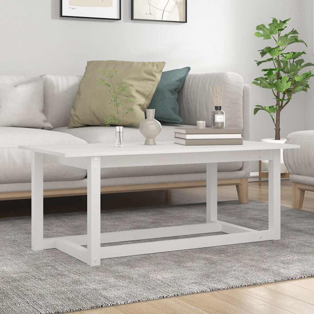 vidaXL Кафе маса бяла 110x55x45 см борово дърво масив