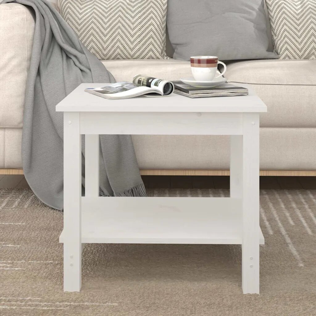 vidaXL Кафе маса бяла 50x50x45 см борово дърво масив