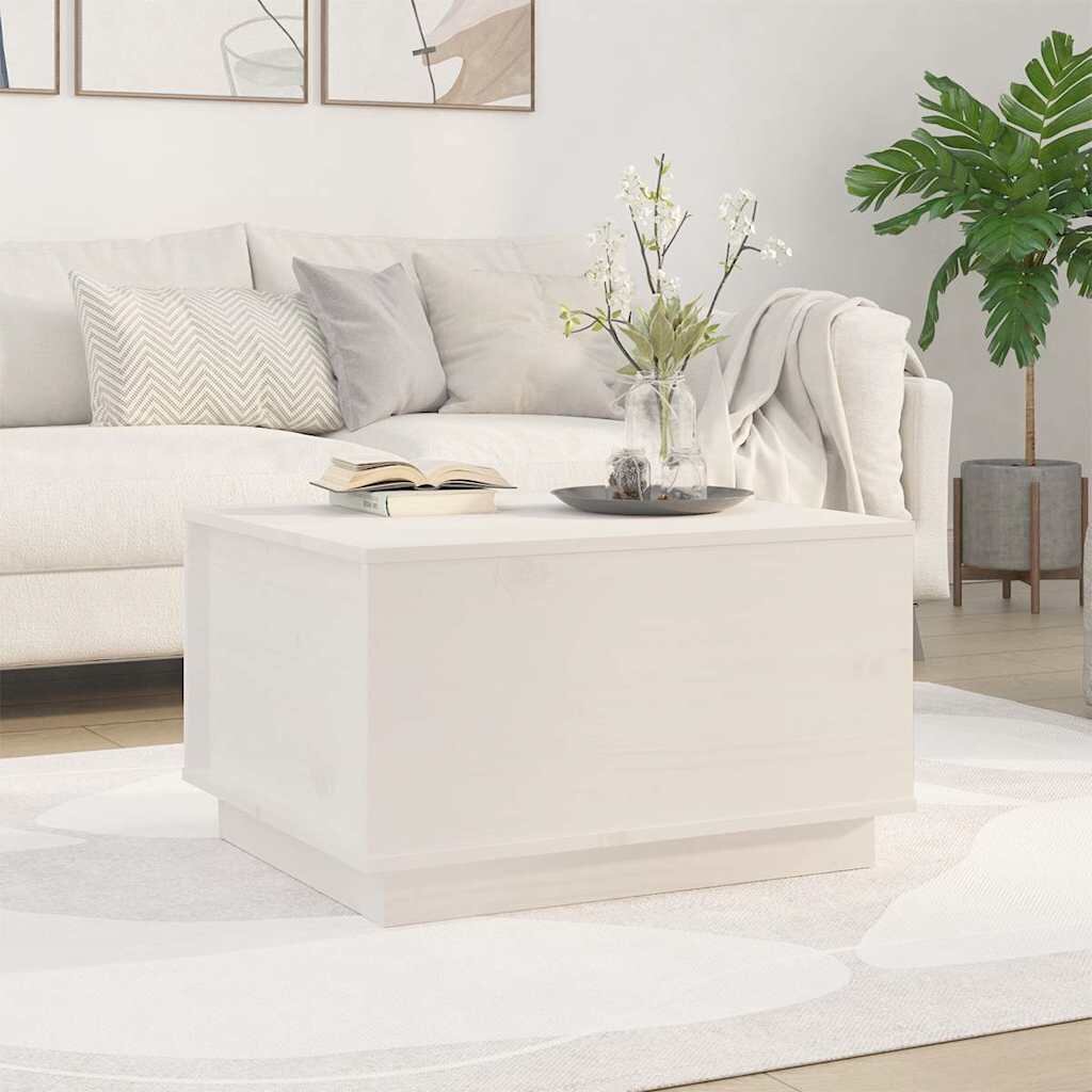 vidaXL Кафе маса бяла 60x50x35 см борово дърво масив