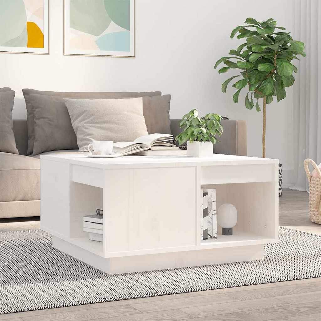 vidaXL Кафе маса бяла 60x61x325 см борово дърво масив