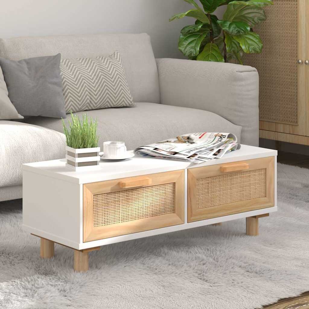 vidaXL Кафе маса бяла 80x40x30 см инженерно дърво и бор масив