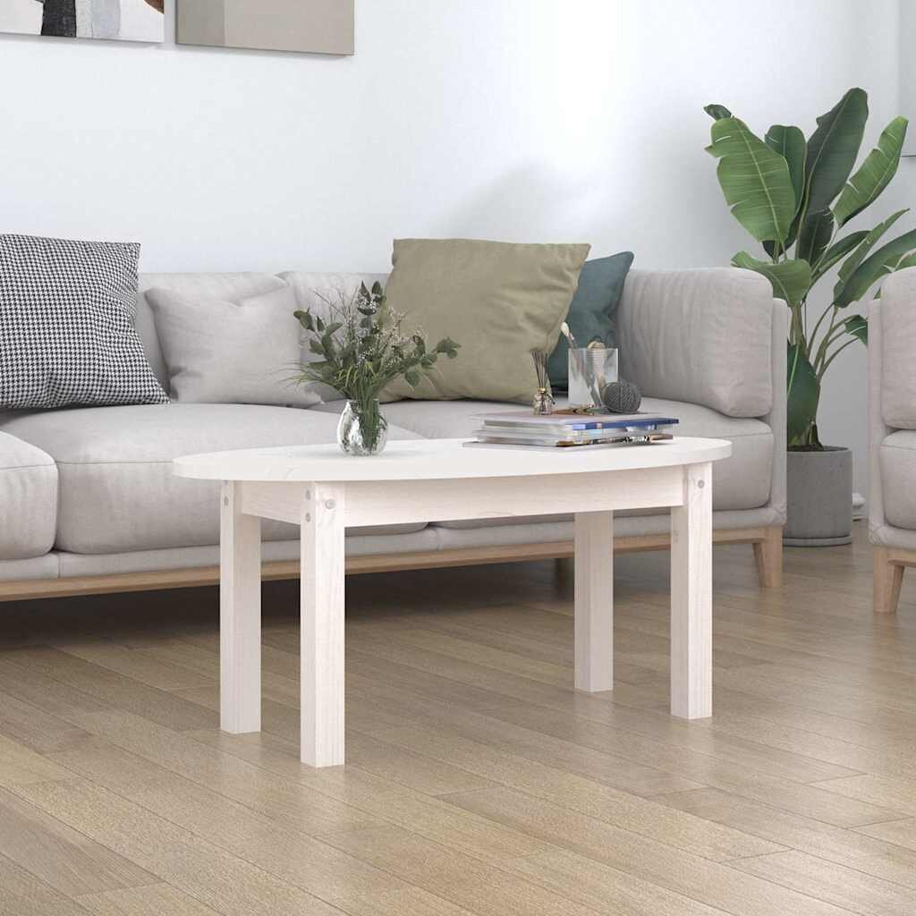 vidaXL Кафе маса бяла 80x40x35 см борово дърво масив