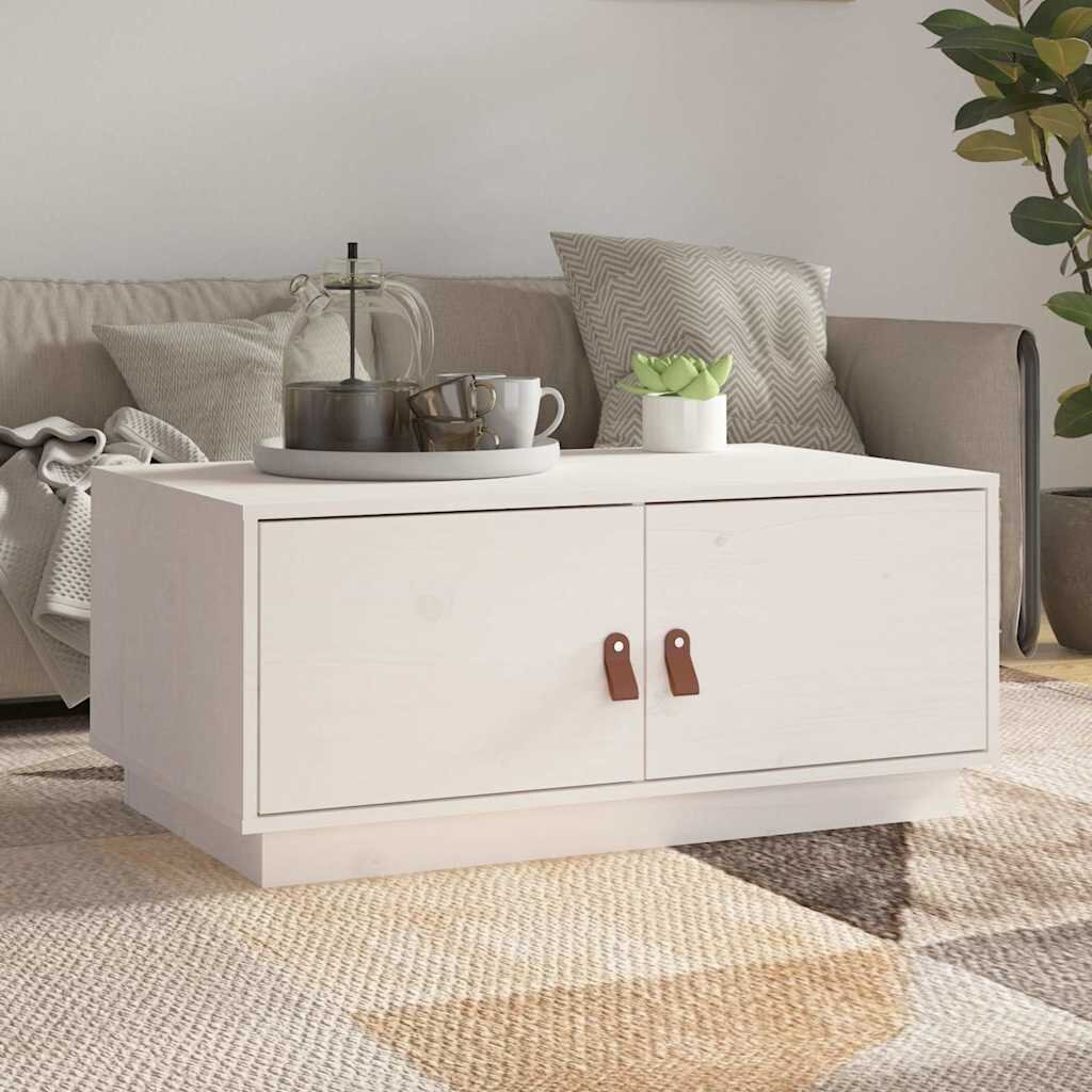 vidaXL Кафе маса бяла 80x50x35 см борово дърво масив