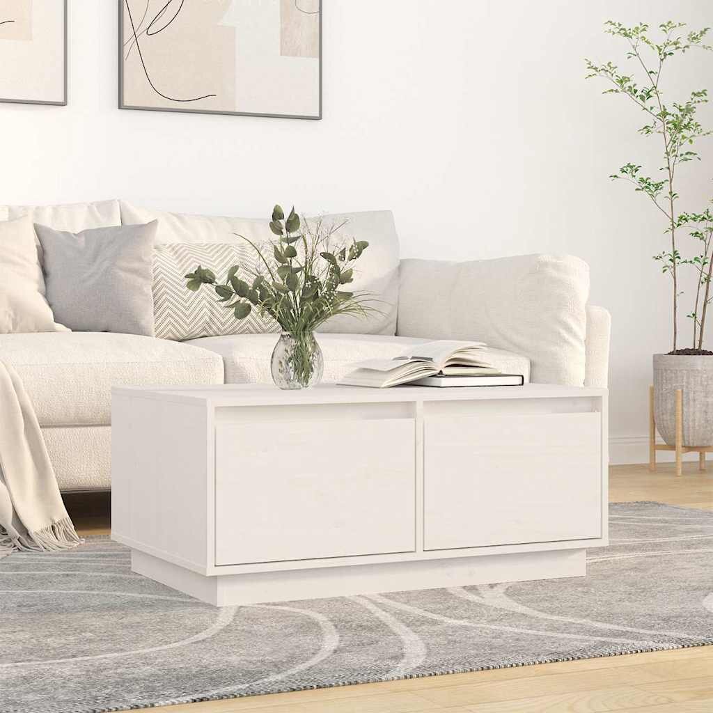 vidaXL Кафе маса бяла 80x50x35 см борово дърво масив