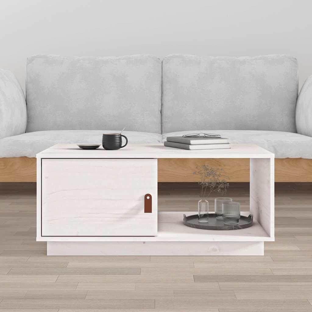 vidaXL Кафе маса Бялa 80x50x355 см борово дърво масив