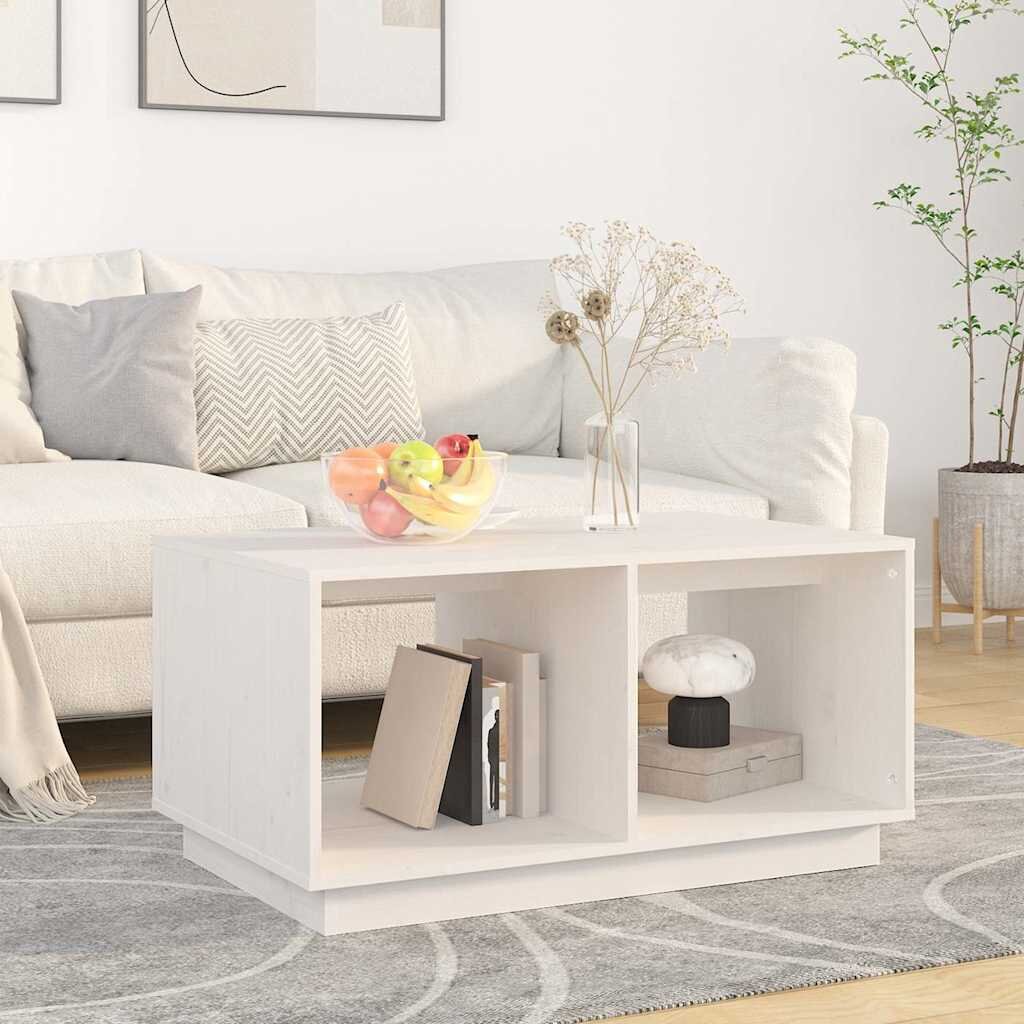 vidaXL Кафе маса бяла 80x50x40 см борово дърво масив