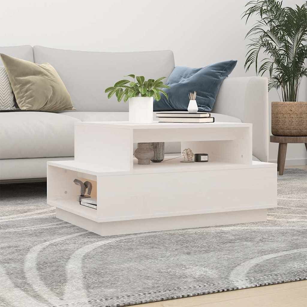 vidaXL Кафе маса бяла 80x55x405 см бор масив