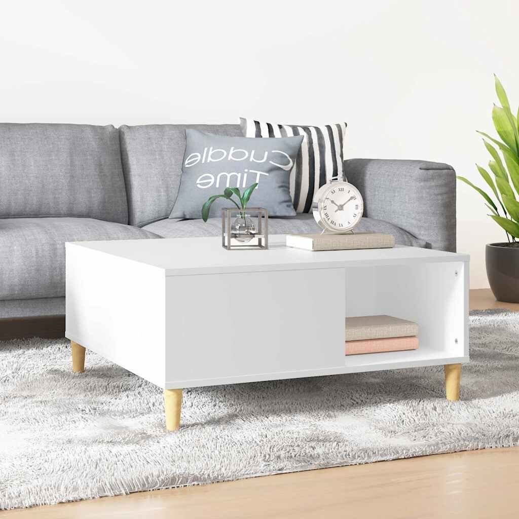 vidaXL Кафе маса бяла 80x80x365 см инженерно дърво