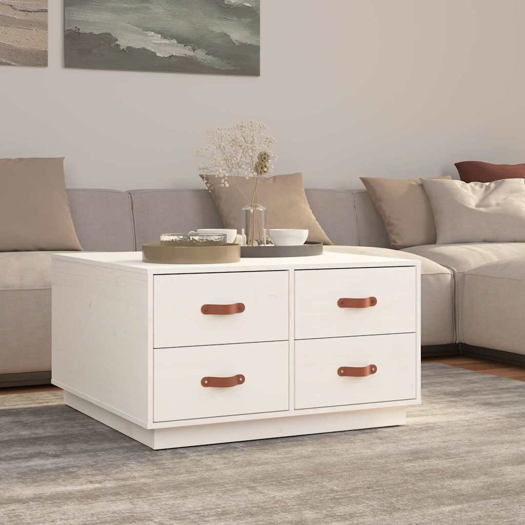 vidaXL Кафе маса бяла 80x80x45 см борово дърво масив