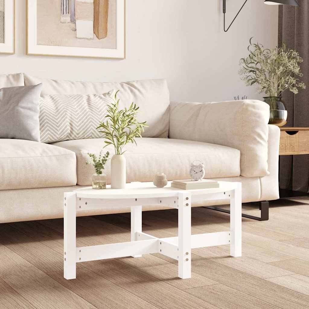 vidaXL Кафе маса бяла 87x48x35 см борово дърво масив