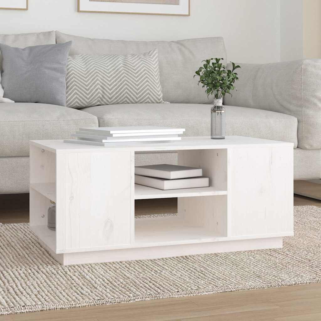 vidaXL Кафе маса бяла 90x49x405 см борово дърво масив