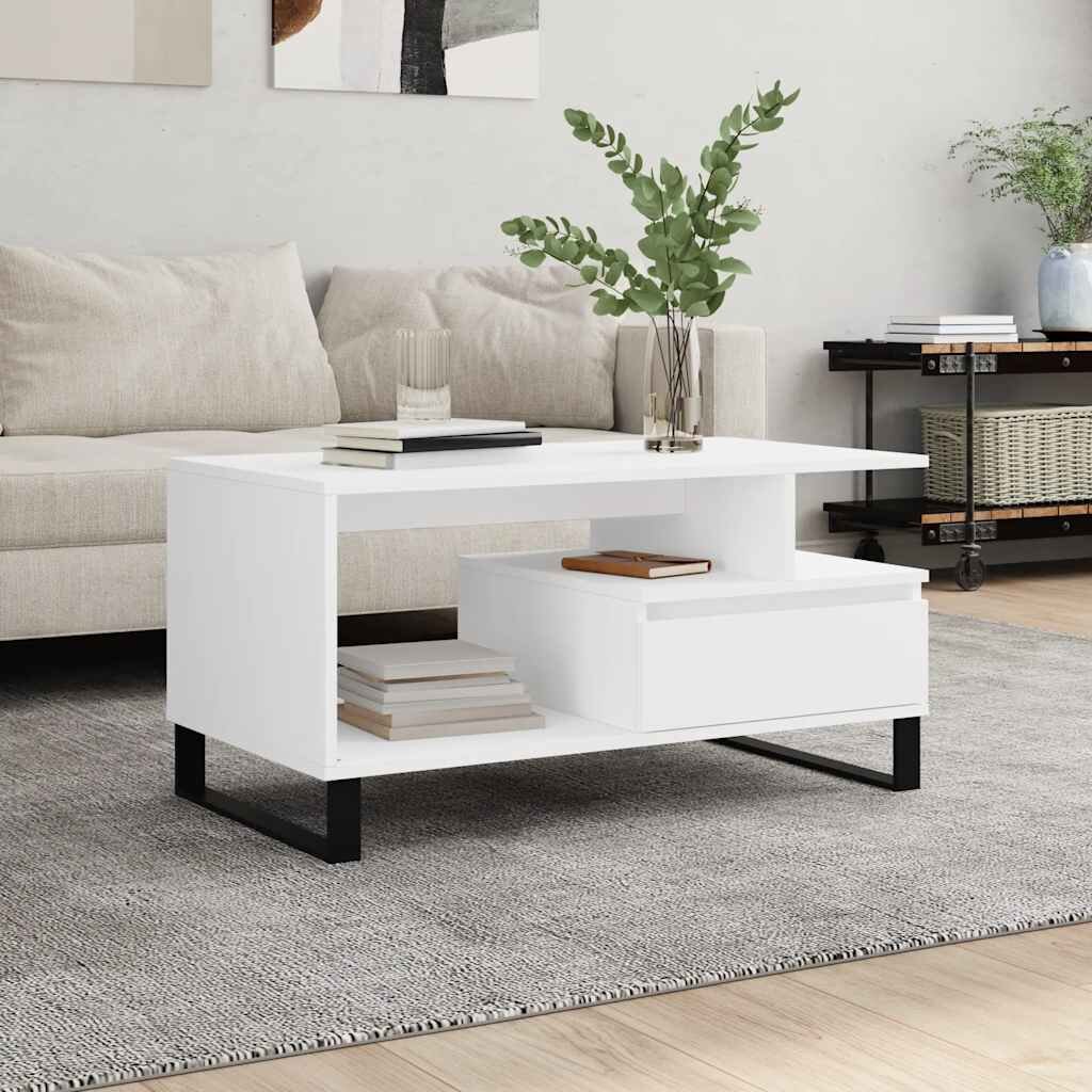 vidaXL Кафе маса бяла 90x49x45 см инженерно дърво