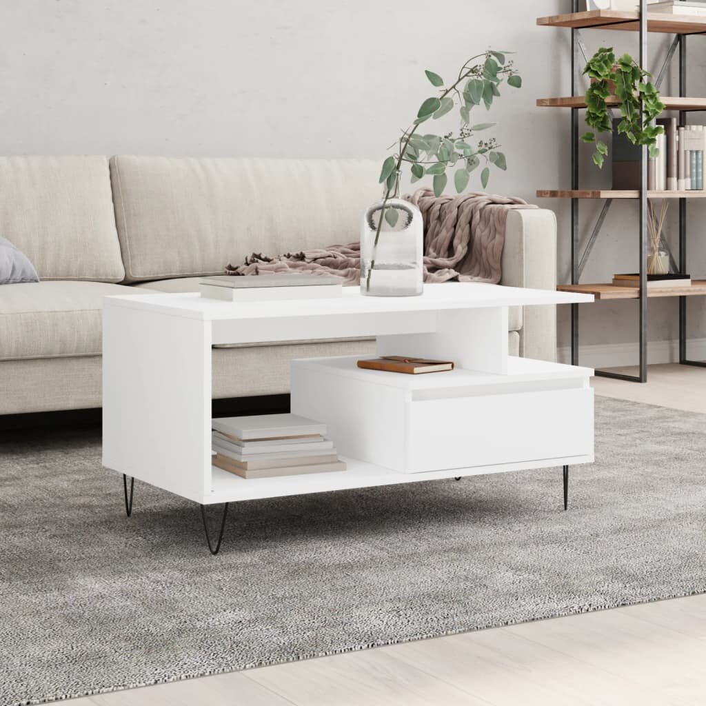 vidaXL Кафе маса бяла 90x49x45 см инженерно дърво