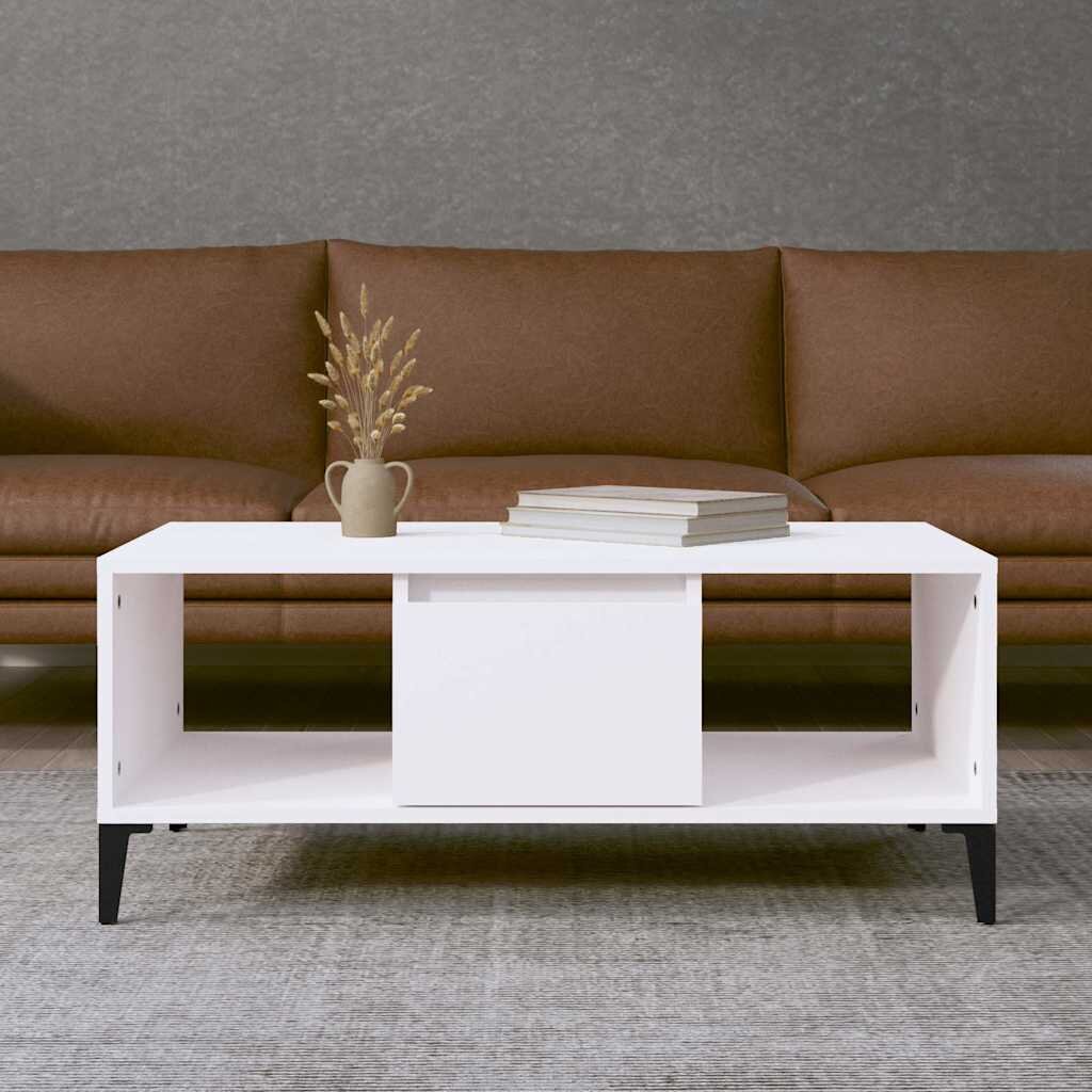 vidaXL Кафе маса бяла 90x50x365 см инженерно дърво