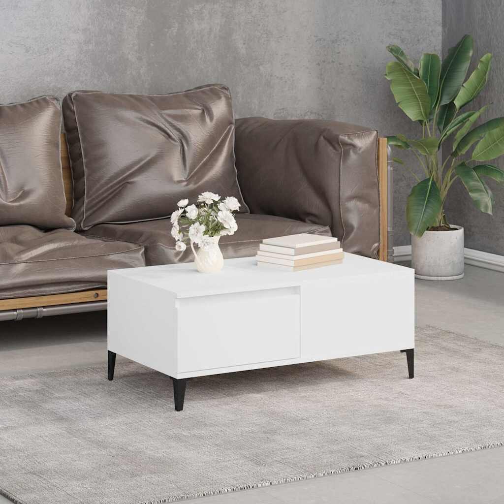 vidaXL Кафе маса бяла 90x50x365 см инженерно дърво