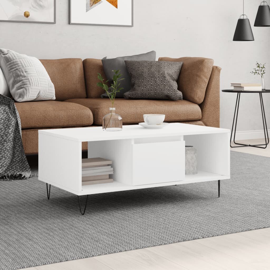 vidaXL Кафе маса бяла 90x50x365 см инженерно дърво