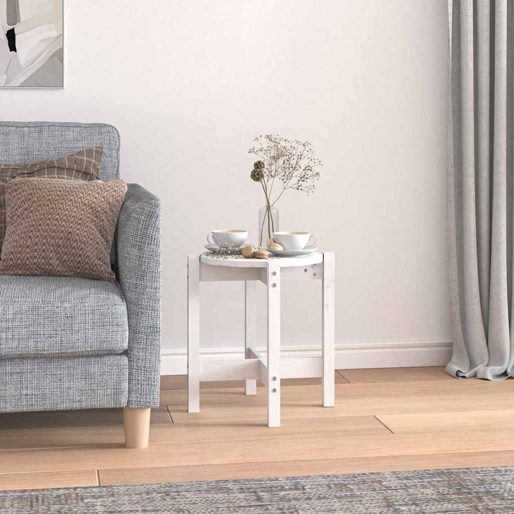 vidaXL Кафе маса бяла Ø 425x45 см борово дърво масив