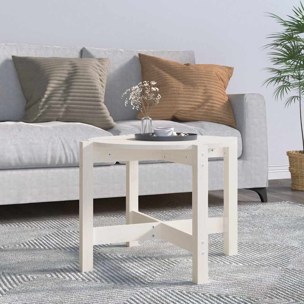 vidaXL Кафе маса бяла Ø 625x45 см борово дърво масив