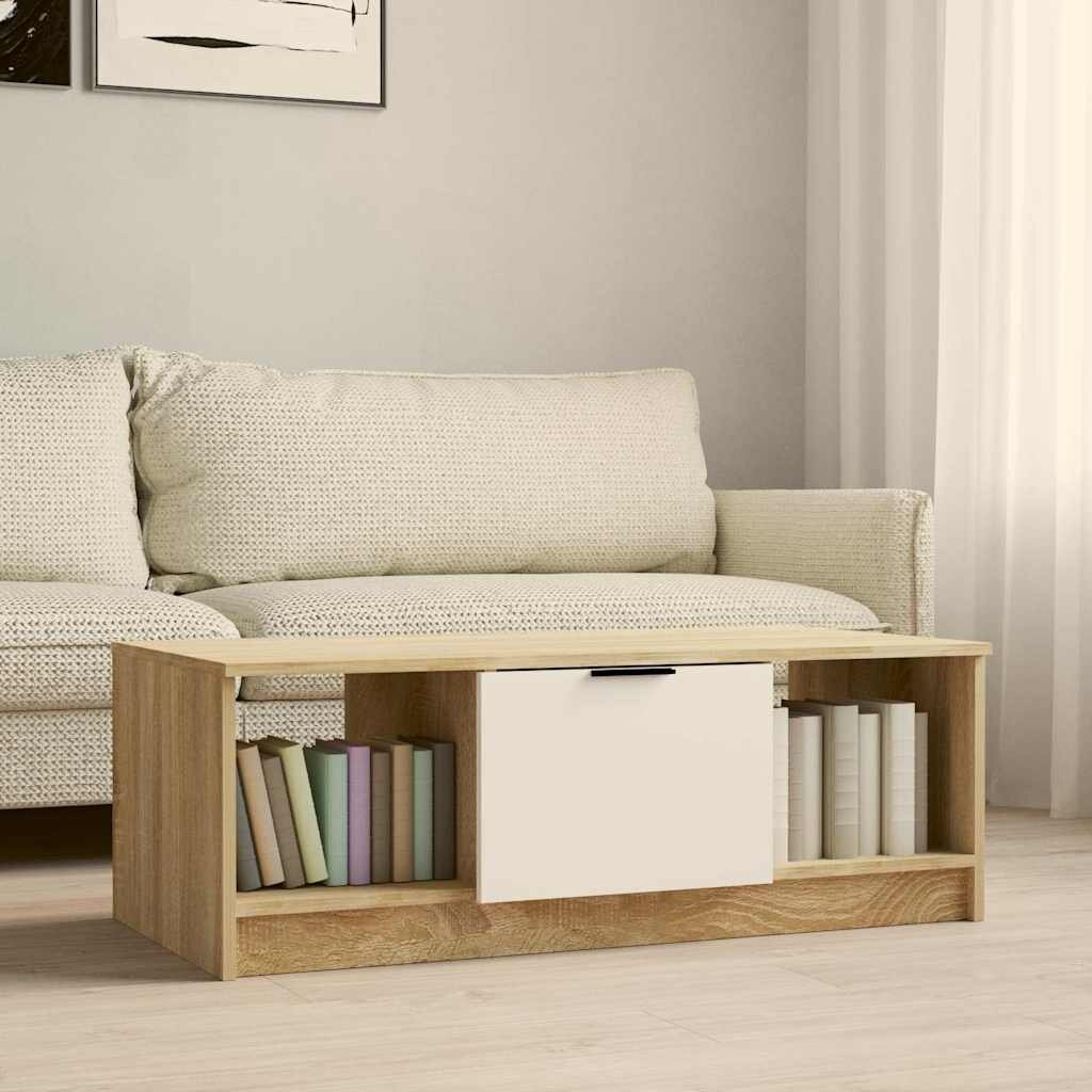 vidaXL Кафе маса бяло и дъб сонома 102x50x36 см инженерно дърво