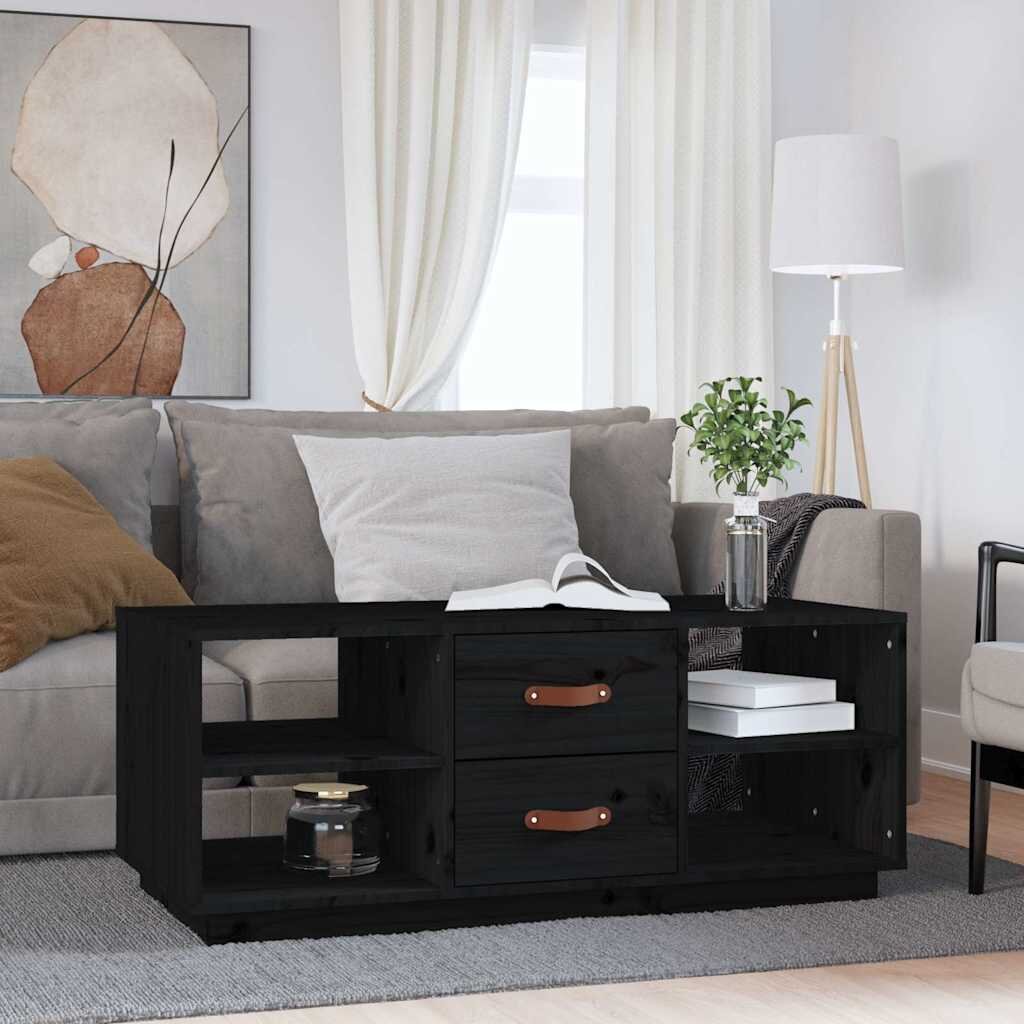 vidaXL Кафе маса черен 100x50x41 см борово дърво масив