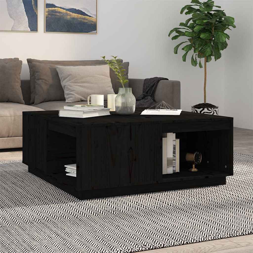 vidaXL Кафе маса черна 100x101x405 см борово дърво масив