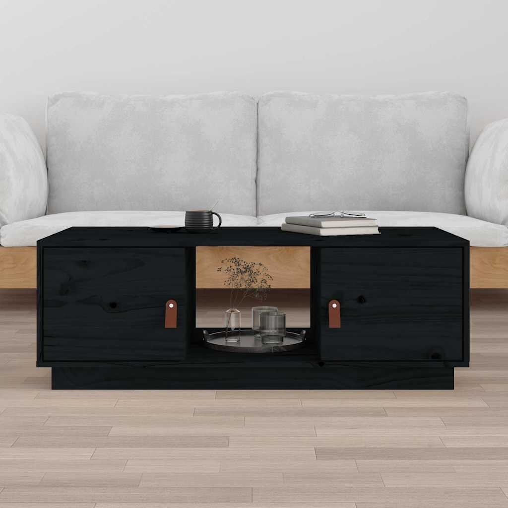 vidaXL Кафе маса черна 100x50x35 см борово дърво масив