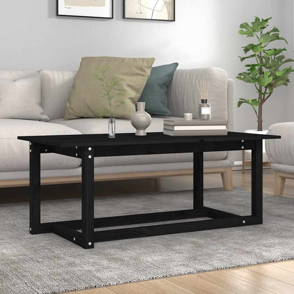 vidaXL Кафе маса черна 110x55x45 см борово дърво масив