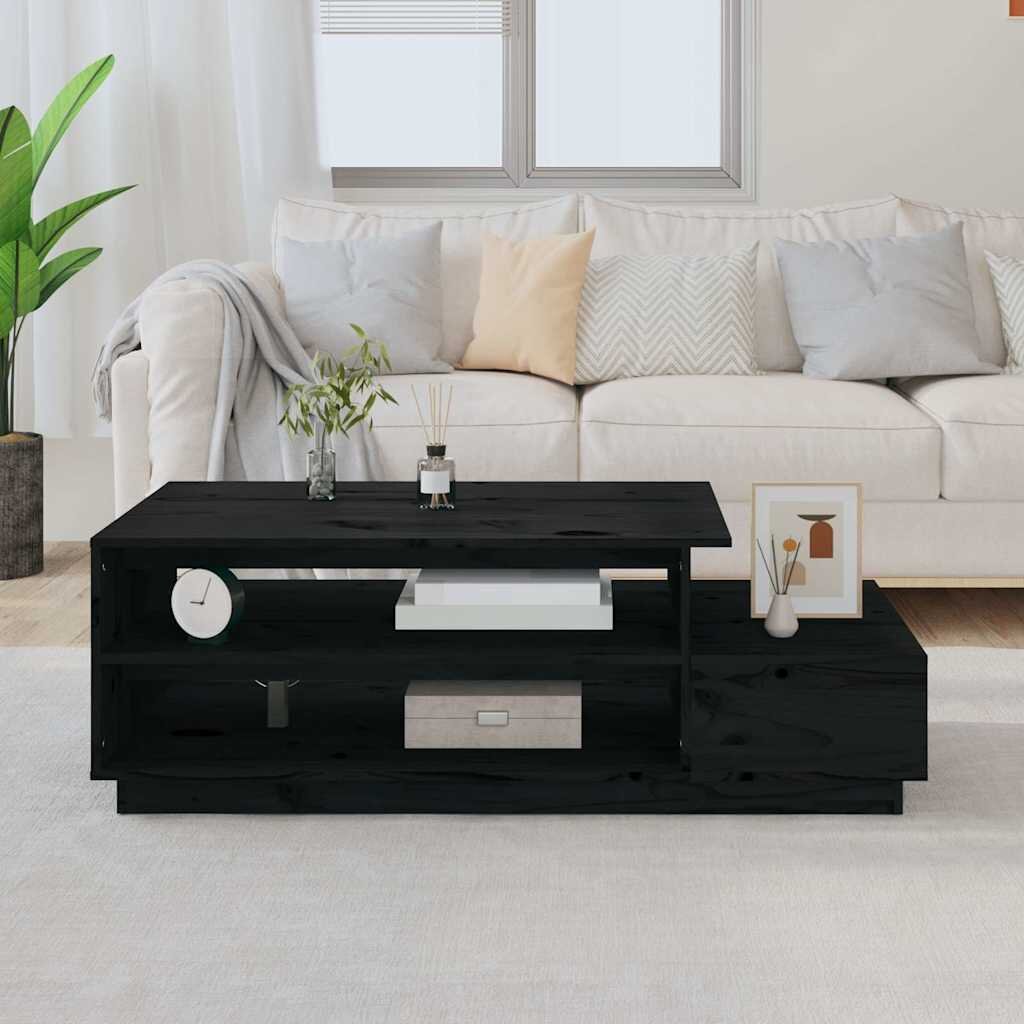 vidaXL Кафе маса черна 120x50x405 см борово дърво масив