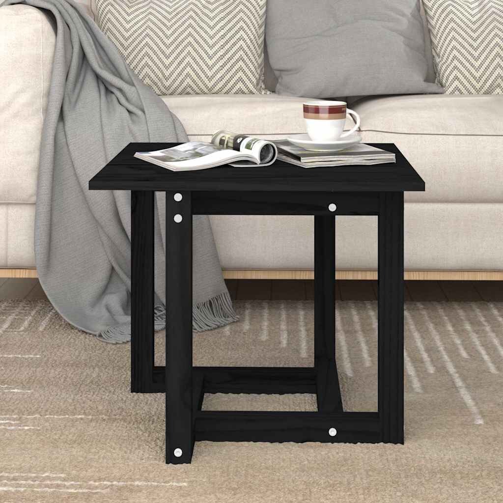 vidaXL Кафе маса черна 50x50x45 см борово дърво масив