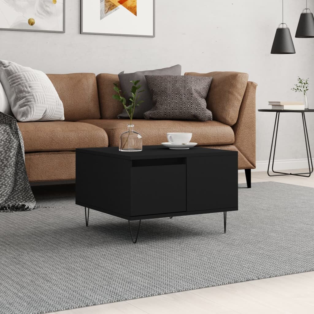 vidaXL Кафе маса черна 55x55x365 см инженерно дърво