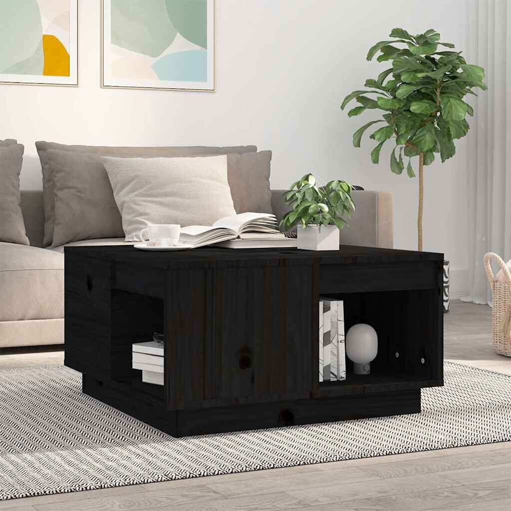vidaXL Кафе маса черна 60x61x325 см борово дърво масив