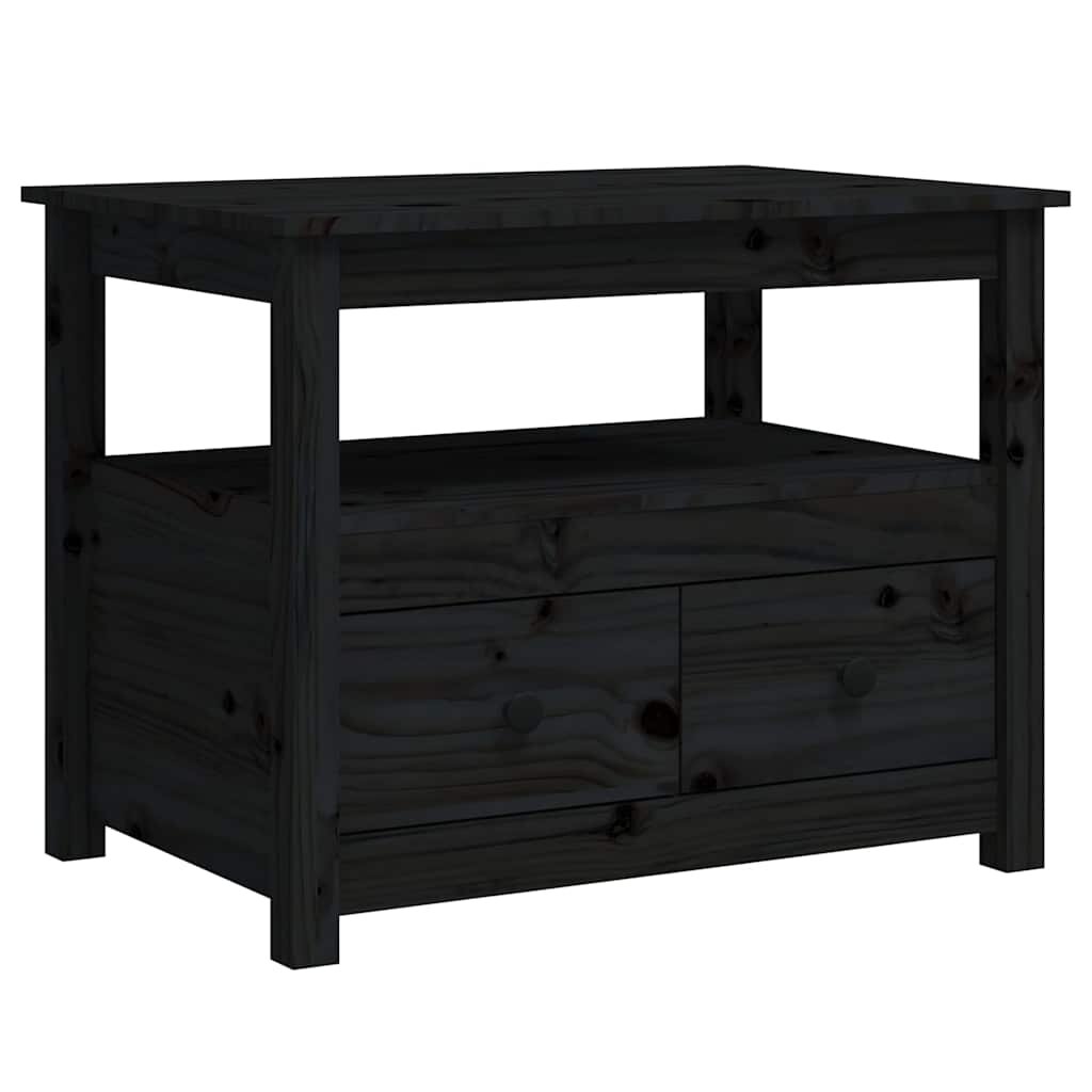 vidaXL Кафе маса черна 71x49x55 см борово дърво масив