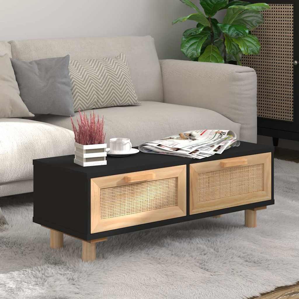 vidaXL Кафе маса черна 80x40x30 см инженерно дърво и бор масив