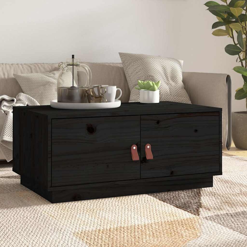 vidaXL Кафе маса чернa 80x50x35 см борово дърво масив
