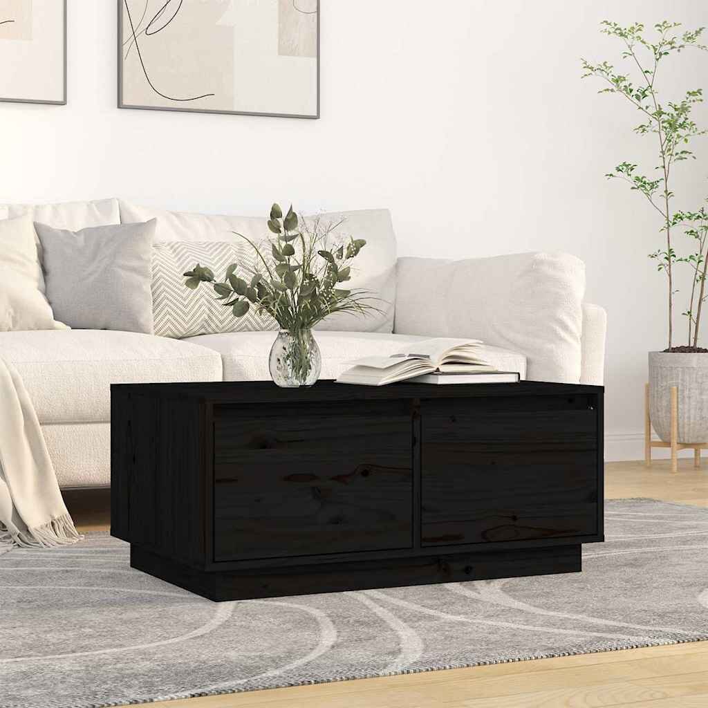 vidaXL Кафе маса черна 80x50x35 см борово дърво масив