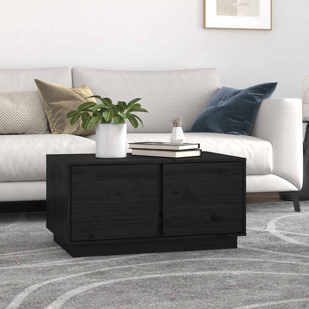 vidaXL Кафе маса черна 80x50x40 см борово дърво масив