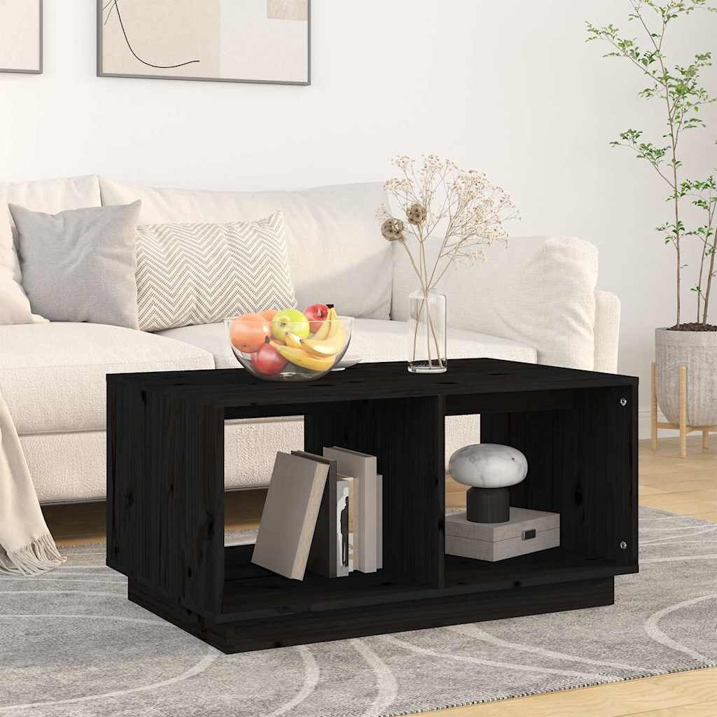 vidaXL Кафе маса черна 80x50x40 см борово дърво масив