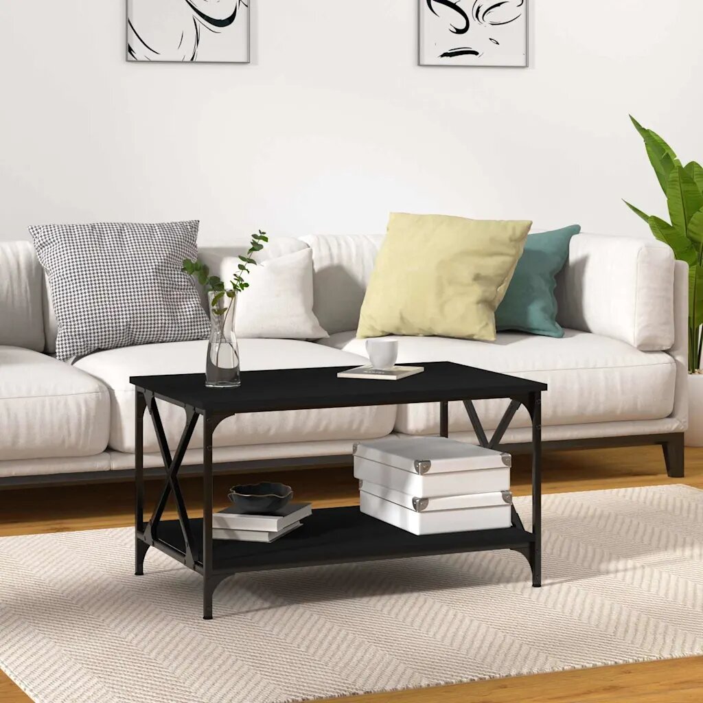vidaXL Кафе маса черна 80x50x45 см инженерно дърво и желязо