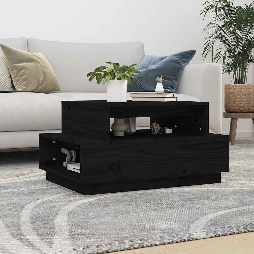 vidaXL Кафе маса черна 80x55x405 см борово дърво масив