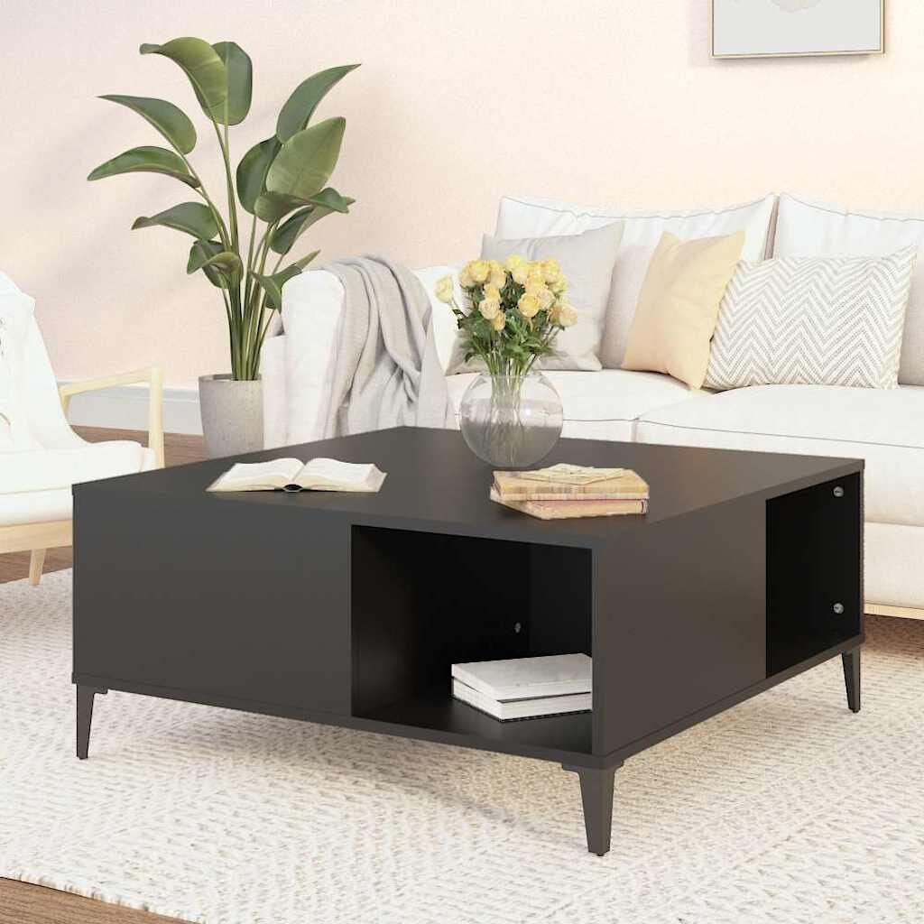 vidaXL Кафе маса черна 80x80x365 см инженерно дърво