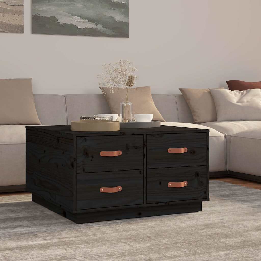 vidaXL Кафе маса черна 80x80x45 см борово дърво масив