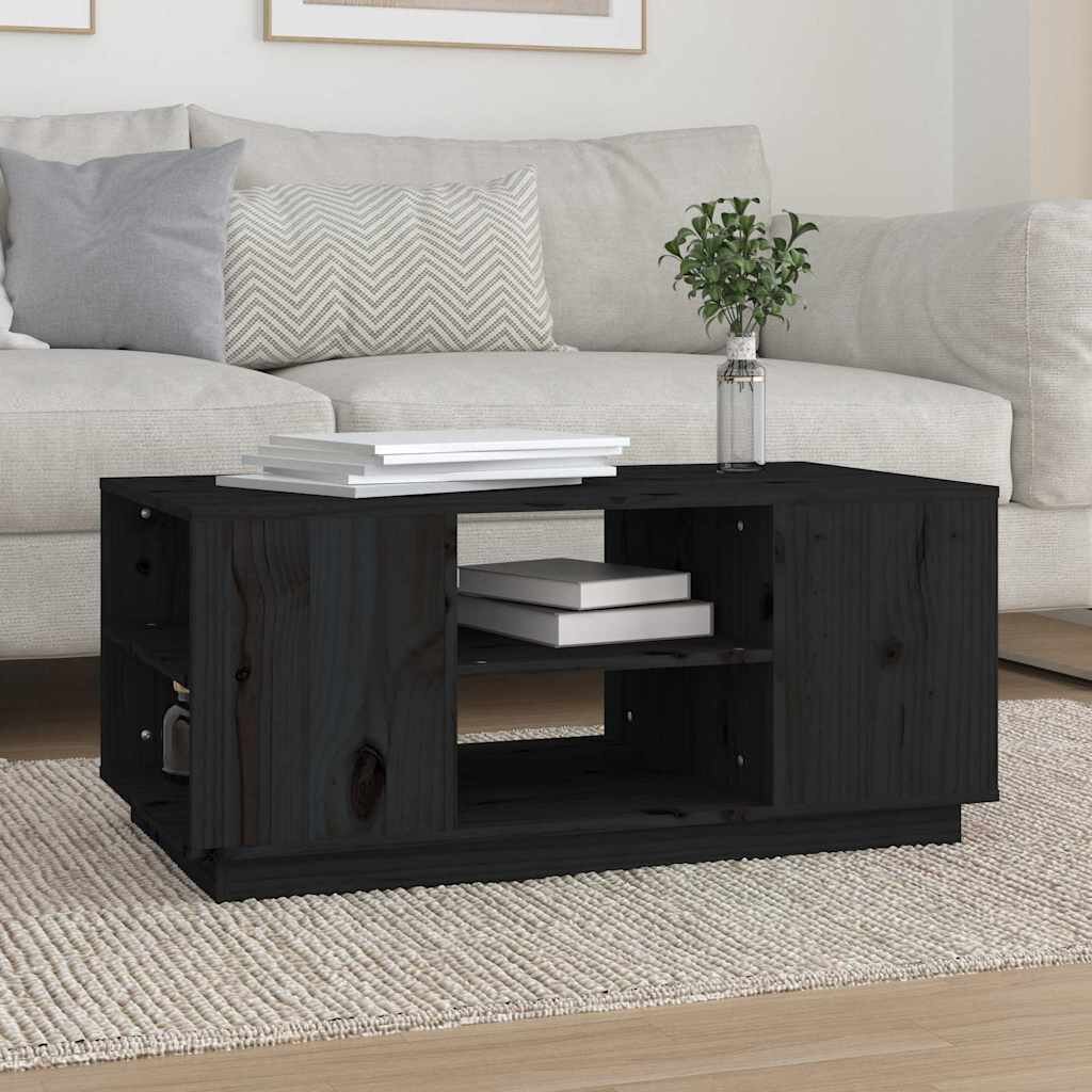 vidaXL Кафе маса черна 90x49x405 см борово дърво масив