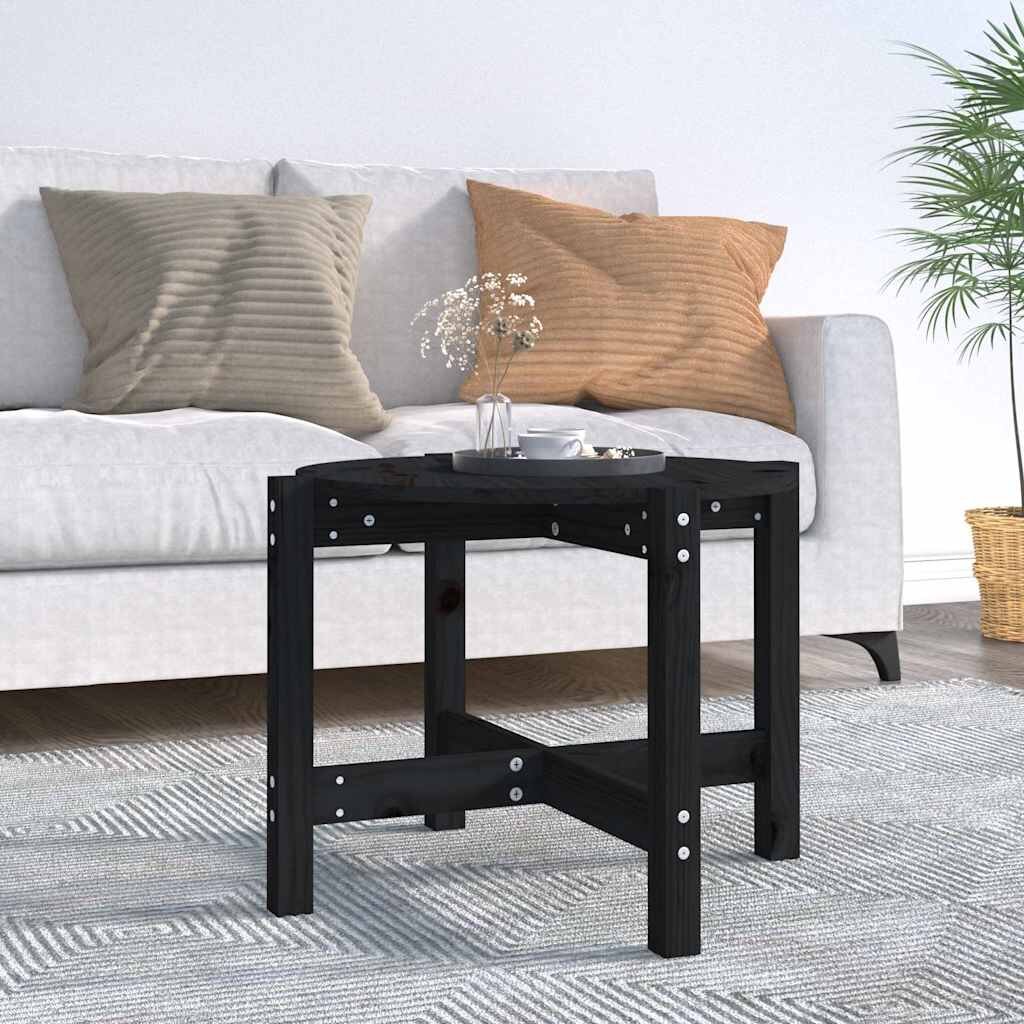 vidaXL Кафе маса черна Ø 625x45 см борово дърво масив