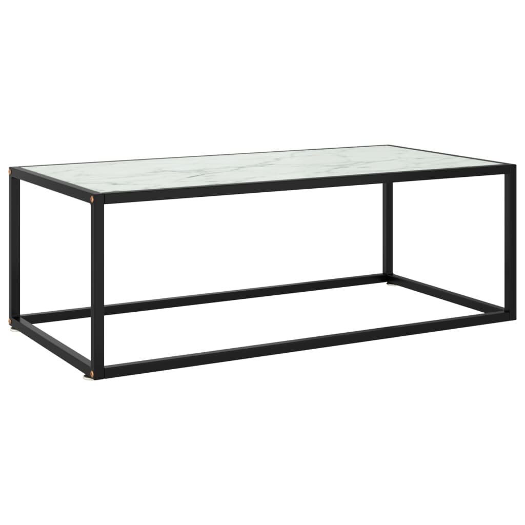 vidaXL Кафе маса черна с бяло мраморно стъкло 100x50x35 см