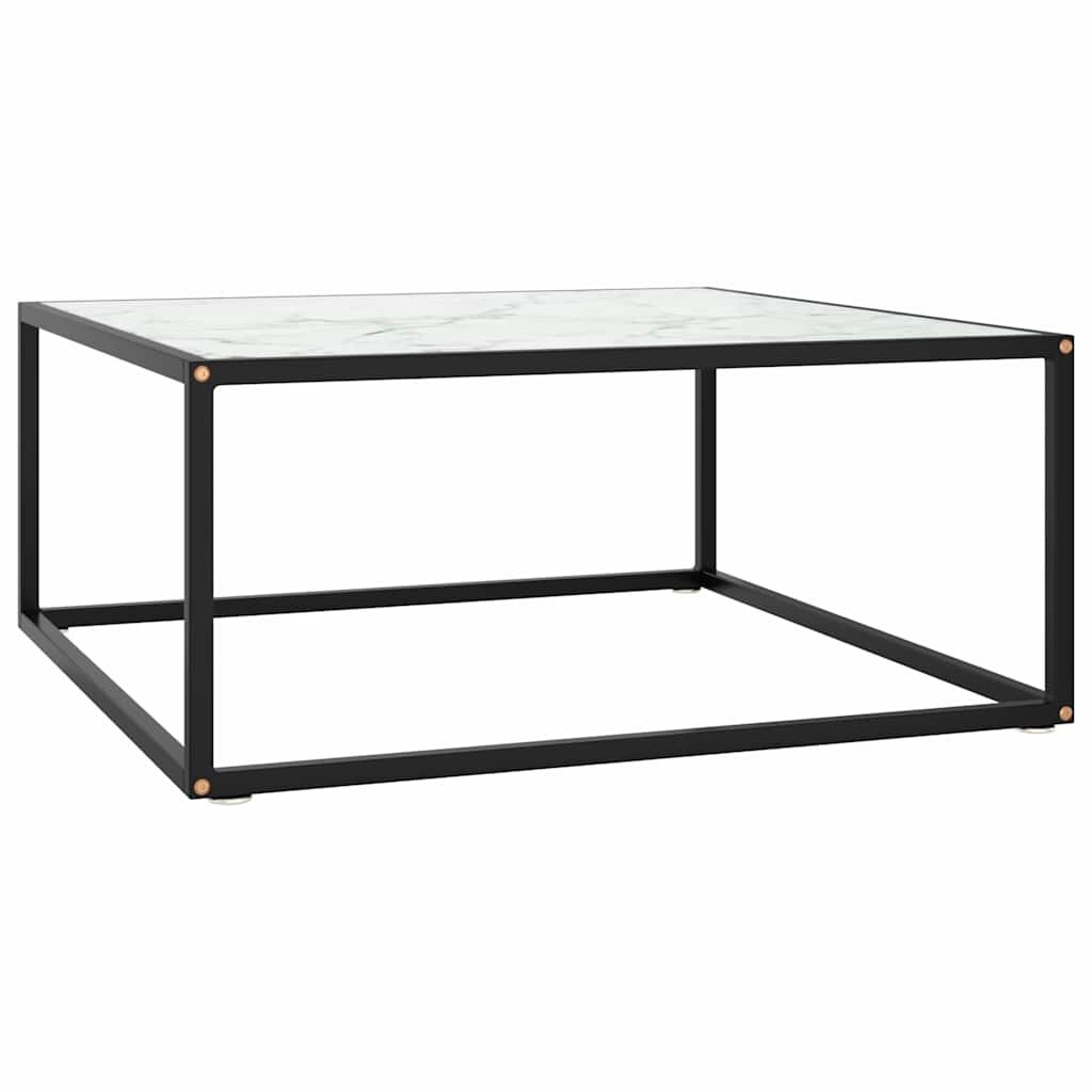 vidaXL Кафе маса черна с бяло мраморно стъкло 80x80x35 см