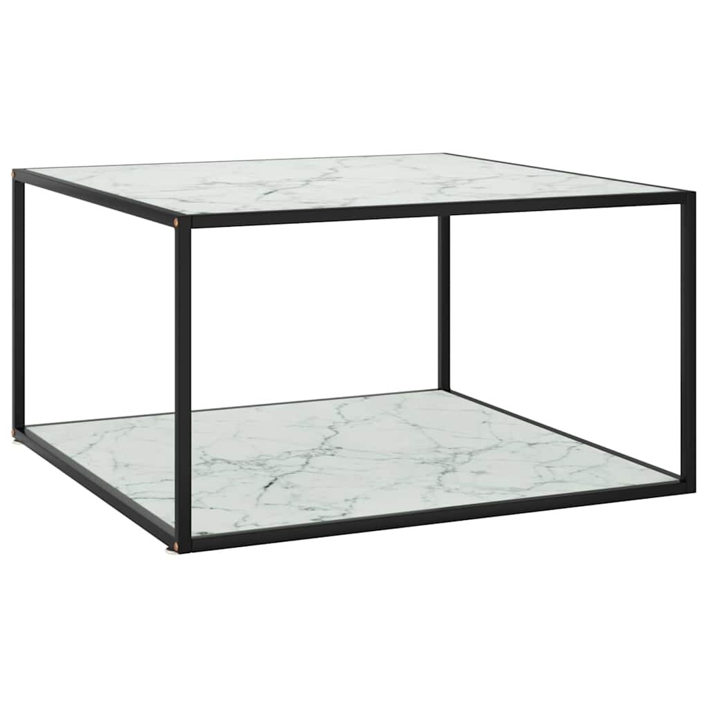 vidaXL Кафе маса черна с бяло мраморно стъкло 90x90x50 см
