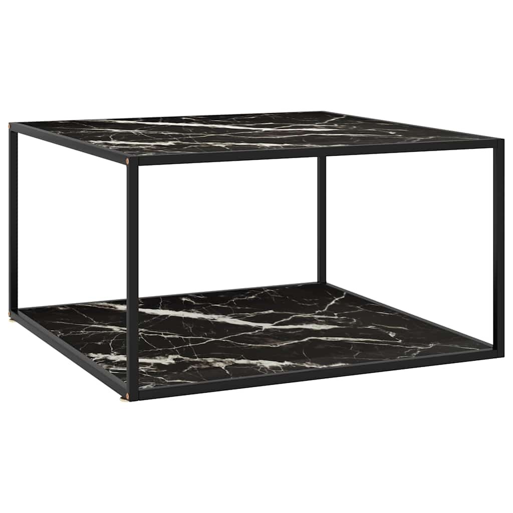 vidaXL Кафе маса черна с черно мраморно стъкло 90x90x50 см