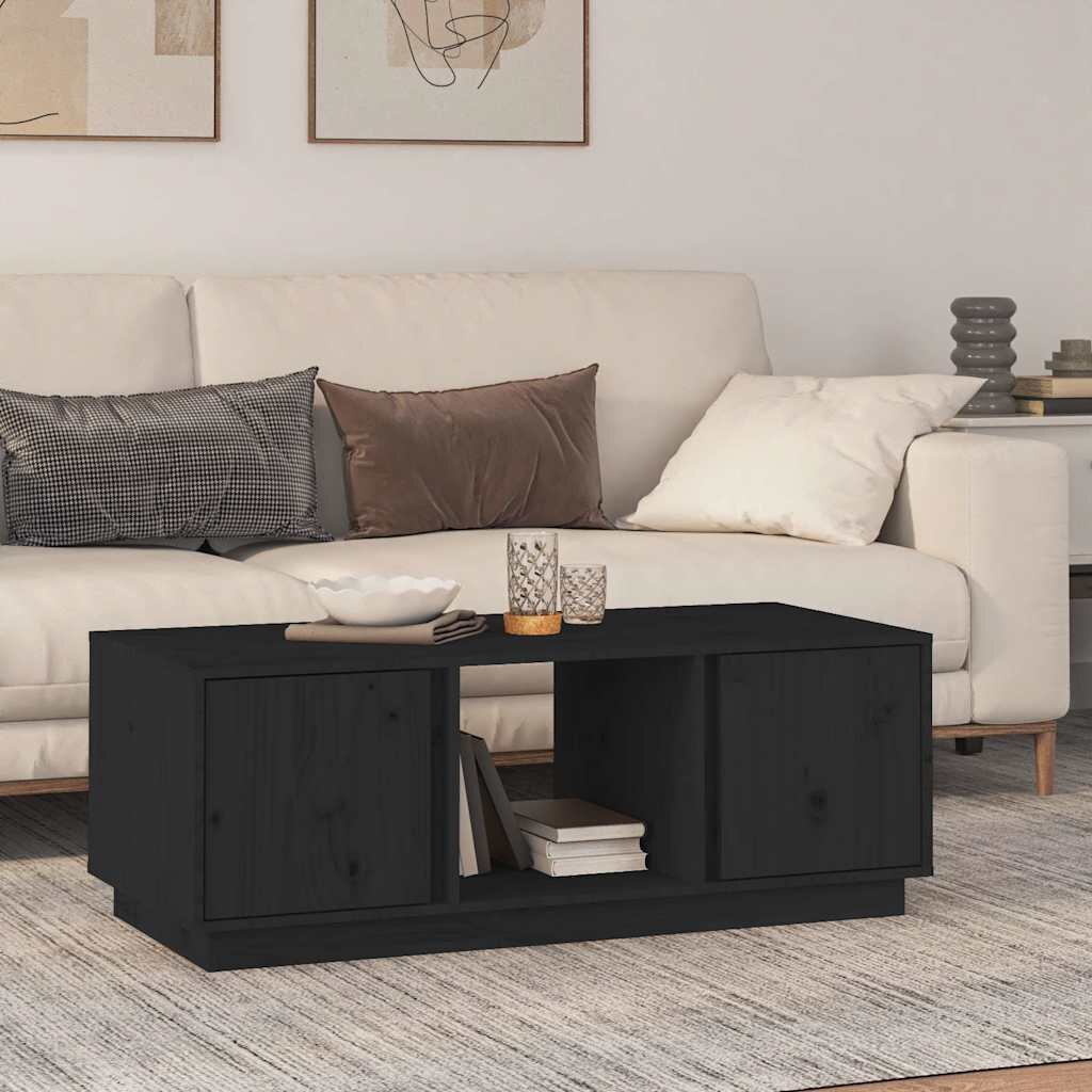 vidaXL Кафе маса черно 110x50x40 см бор масив