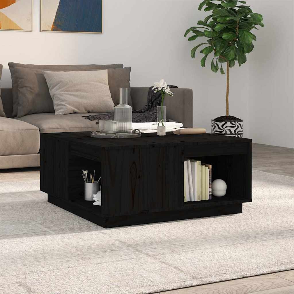vidaXL Кафе маса черно 80x81x365 см борово дърво масив